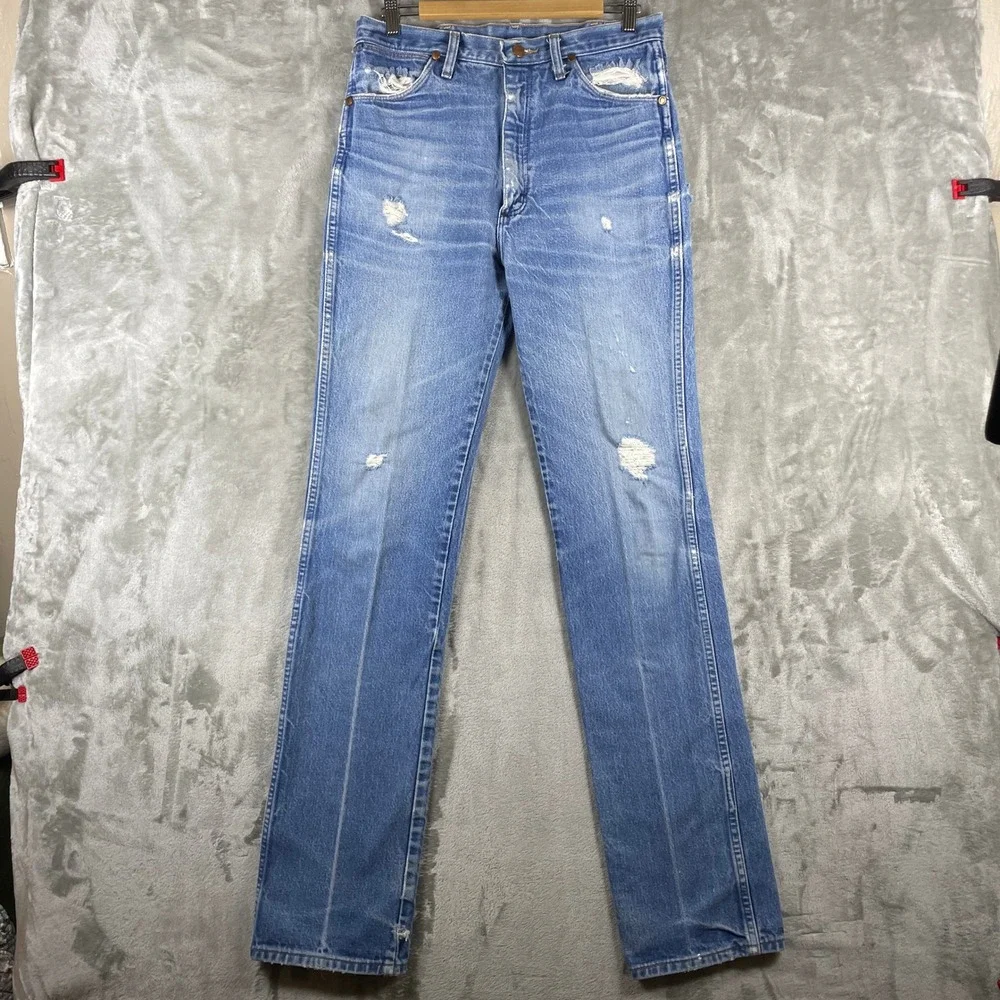 Vintage Wrangler Jeans Mens 32x36 Whisker Fade Distressed Made in USA 936DEN